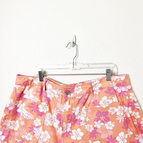 [Forever 21+] Orange Pink Hawaiian Floral Patch Pocket High Rise Shorts Size 18 - Picture 5 of 10